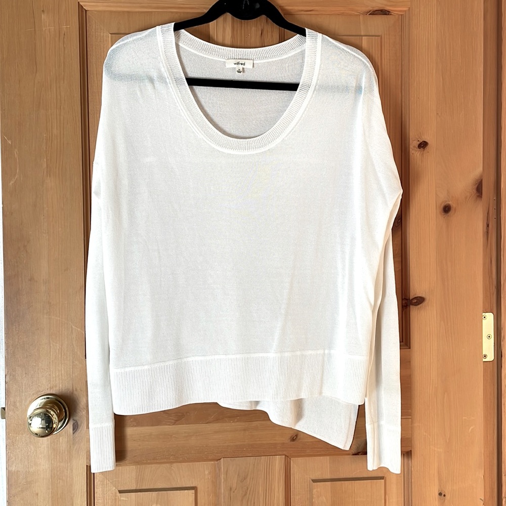 Aritzia Wilfred Light Knit Sheer Asymmetrical White Sweater, size M